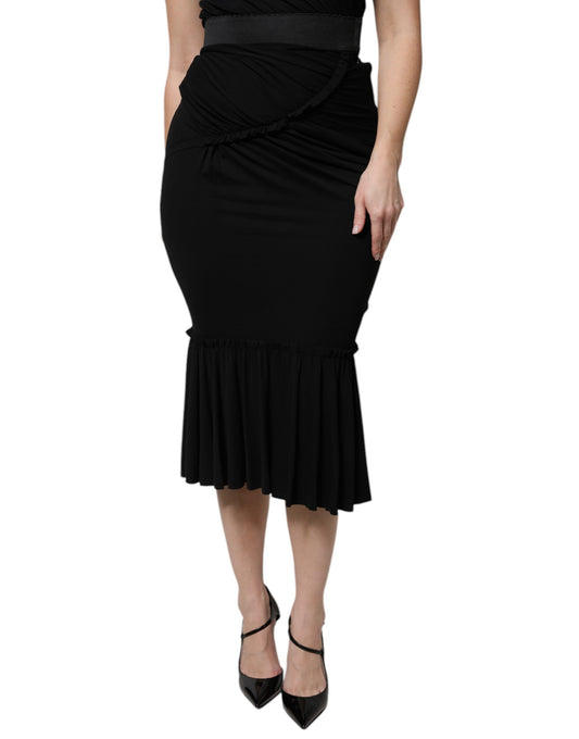 Gonna midi a vita alta con taglio a sirena nera Dolce & Gabbana