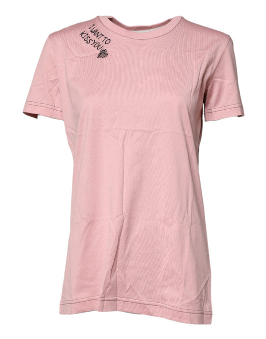 T-shirt girocollo in cotone con stampa logo rosa Dolce & Gabbana