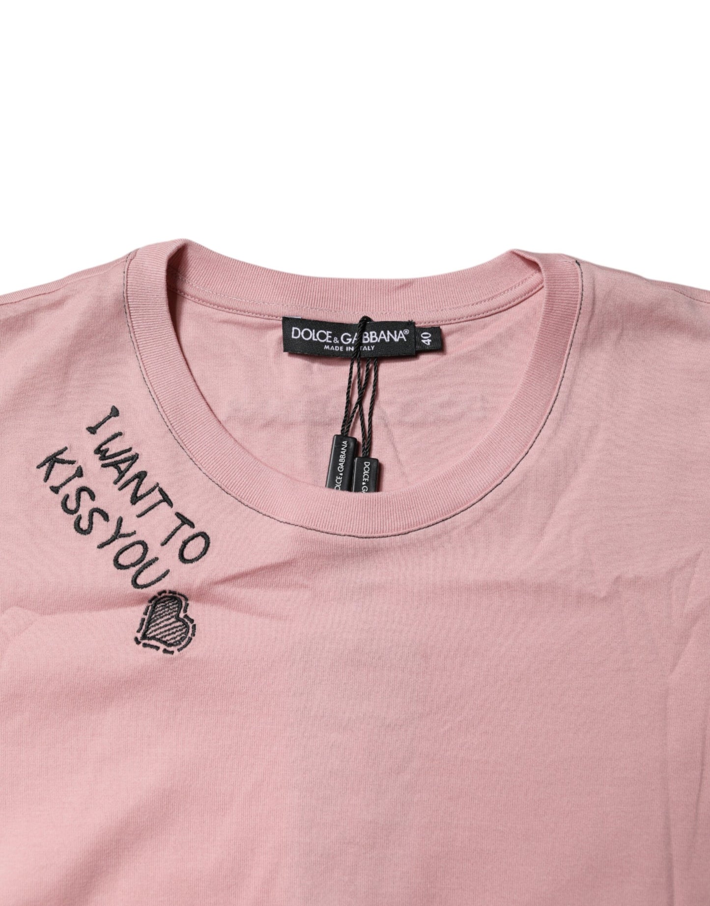 T-shirt girocollo in cotone con stampa logo rosa Dolce & Gabbana