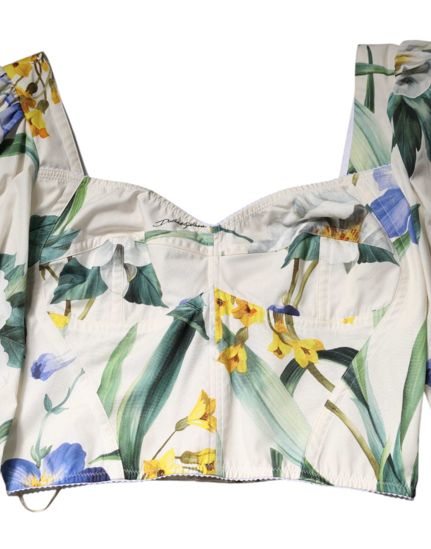 Dolce & Gabbana Top corto con maniche a sbuffo e stampa floreale bianca