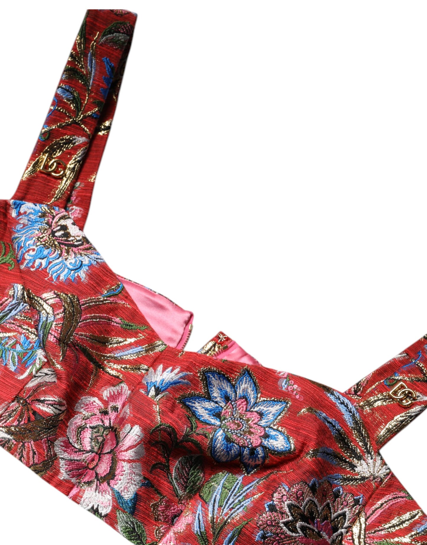 Top bustier corto in broccato floreale rosso Dolce & Gabbana