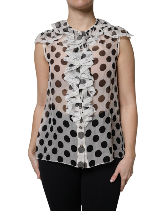 Dolce & Gabbana Top senza maniche in cotone a pois bianco e nero
