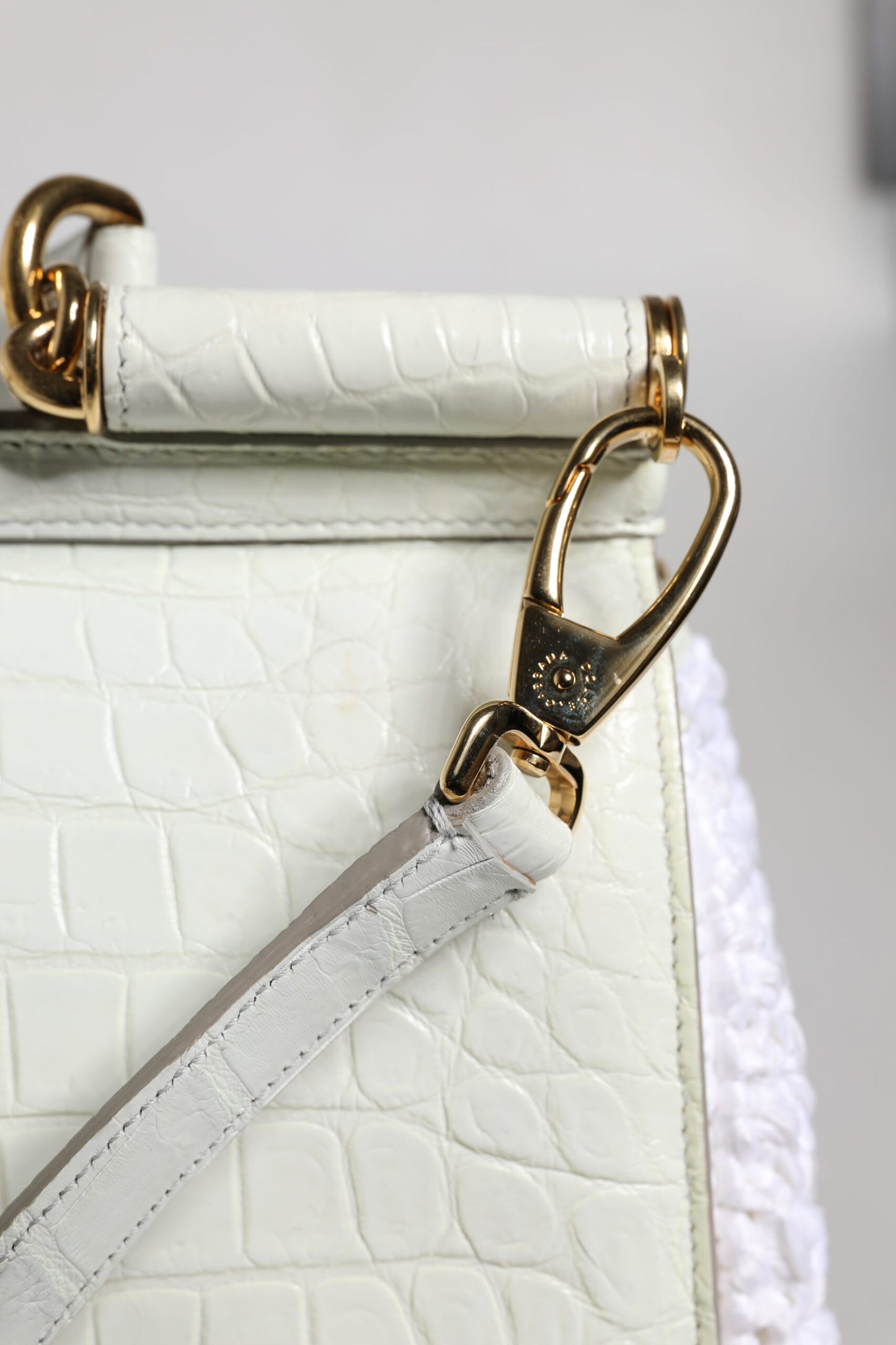 Borsa a tracolla con manico superiore in pelle di rafia bianca Dolce & Gabbana