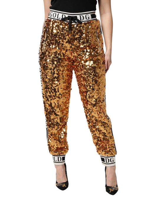 Pantaloni da jogging con paillettes e logo DG in oro metallizzato Dolce & Gabbana