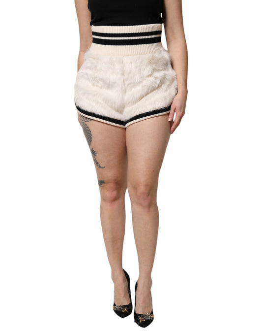 Pantaloncini corti a vita alta in pelliccia sintetica bianca Dolce & Gabbana
