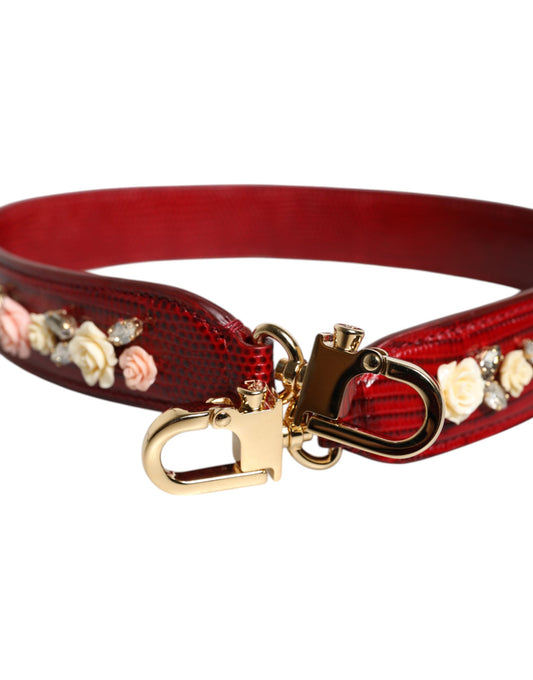 Borsa a tracolla con decorazioni floreali in pelle rossa Dolce & Gabbana