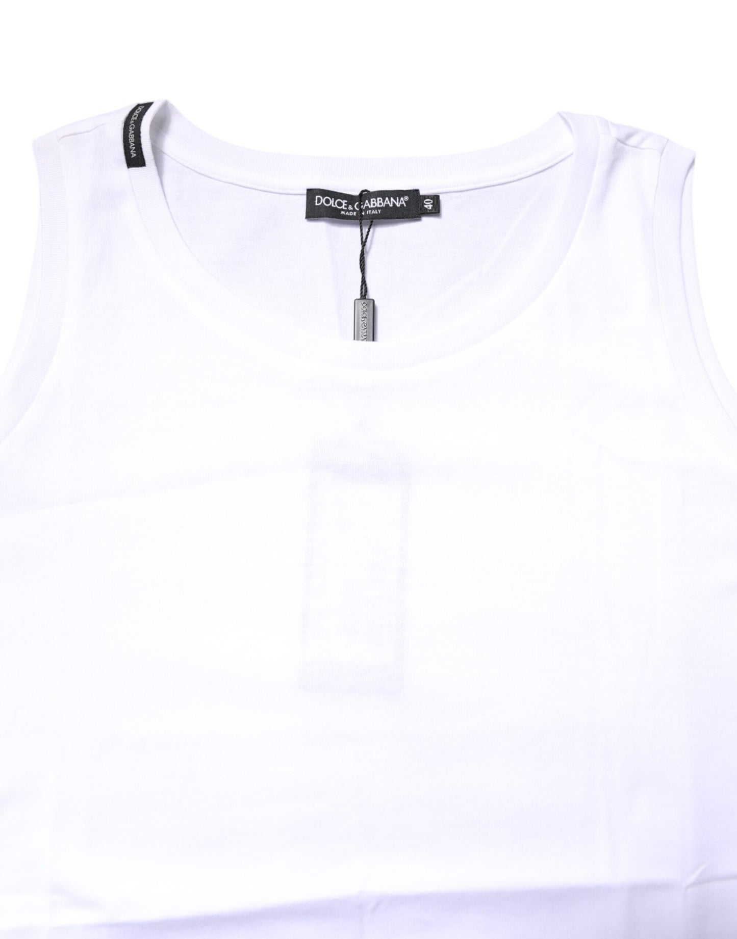 T-shirt girocollo senza maniche in cotone bianco Dolce & Gabbana