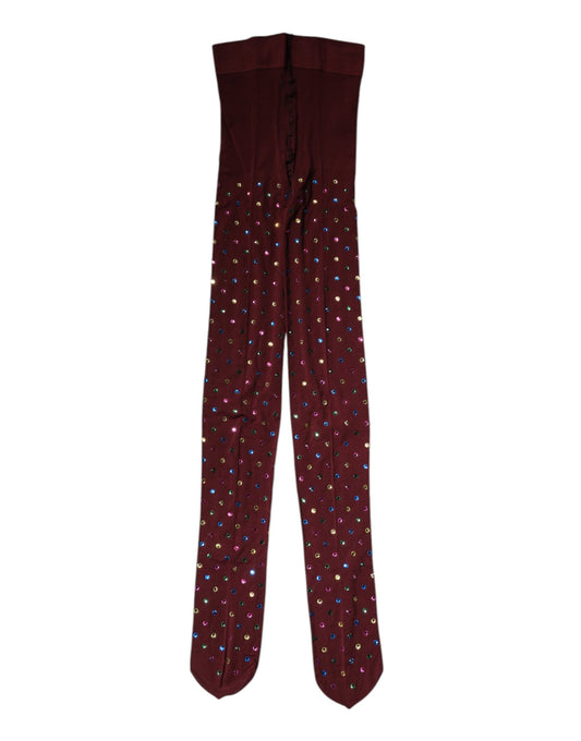 Collant Dolce & Gabbana in nylon color bordeaux con cristalli