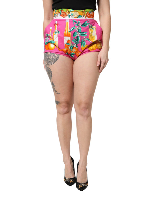Pantaloncini corti a vita alta con stampa rosa Dolce & Gabbana
