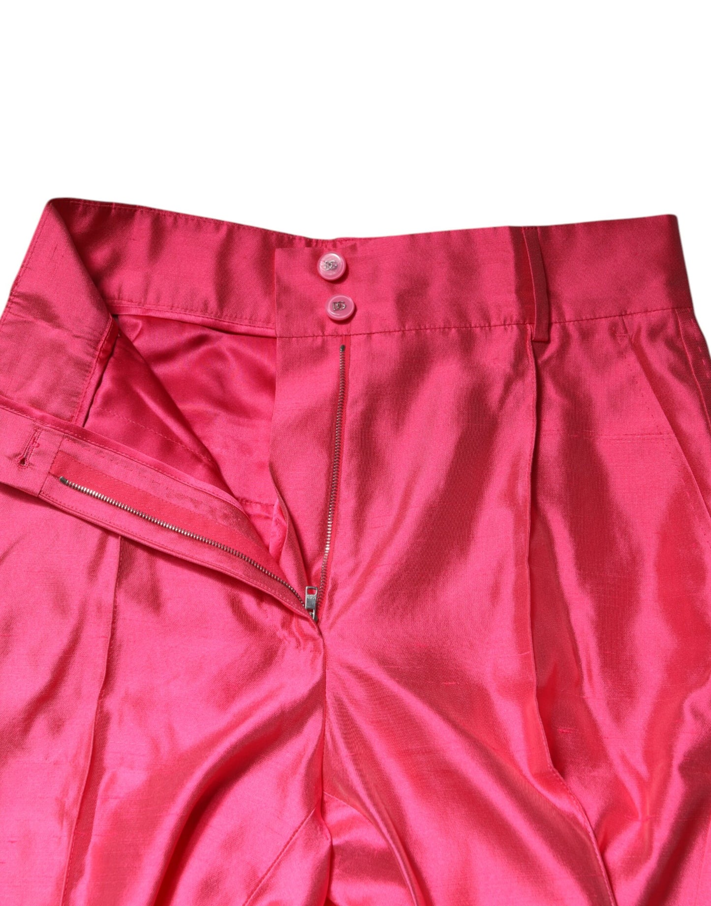Pantaloni affusolati a vita alta in seta rosa Dolce & Gabbana