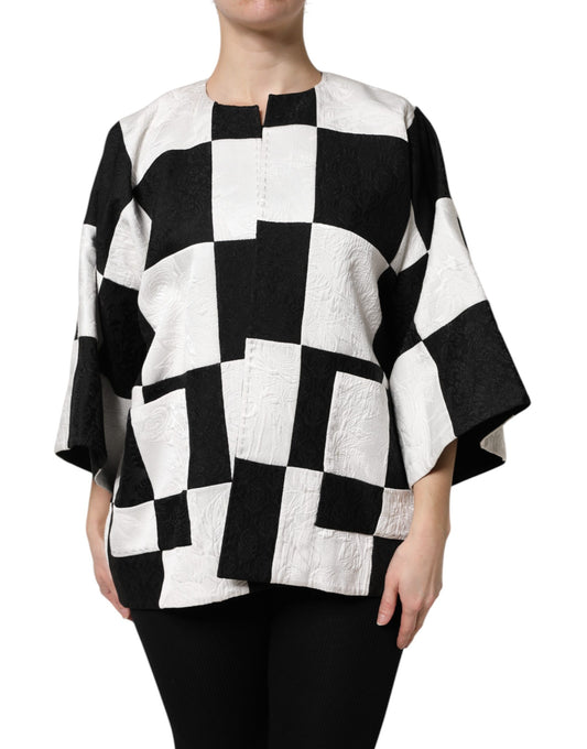 Giacca blazer in jacquard patchwork bianco e nero Dolce & Gabbana