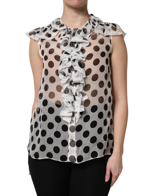 Dolce & Gabbana Top senza maniche in cotone a pois bianco e nero