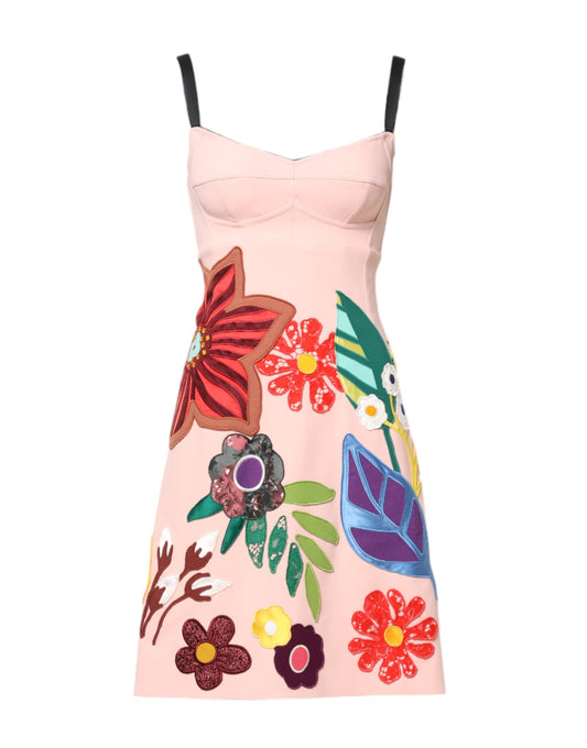 Mini abito con spalline sottili e stampa floreale rosa Dolce & Gabbana