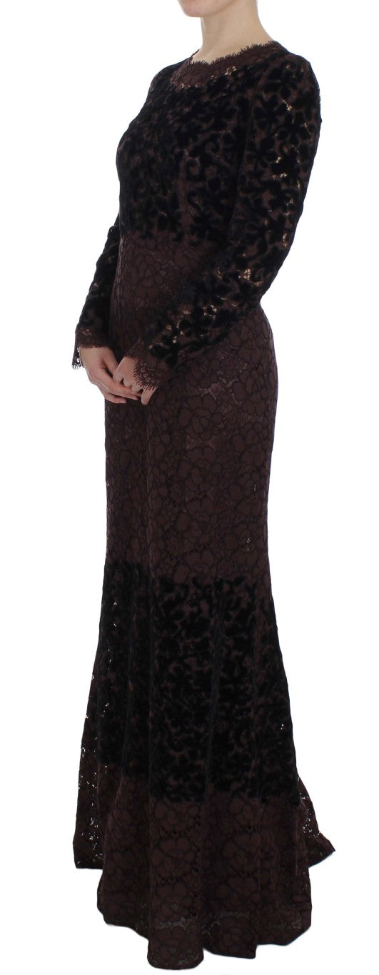Abito lungo Ricamo in pizzo floreale viola Dolce & Gabbana