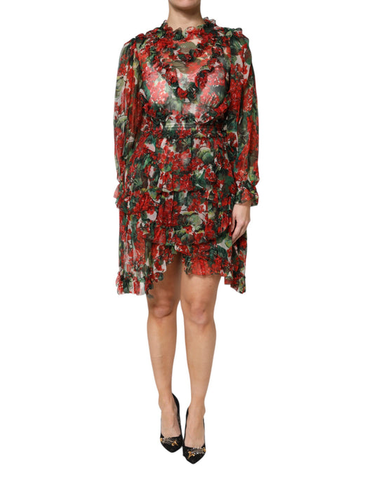 Dolce & Gabbana Abito a maniche lunghe con volant floreali multicolor