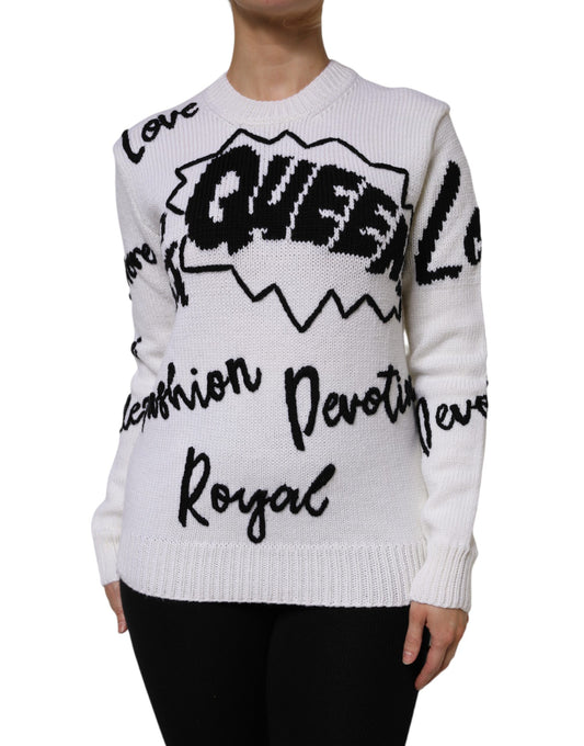 Dolce & Gabbana Maglione girocollo in maglia di lana bianca