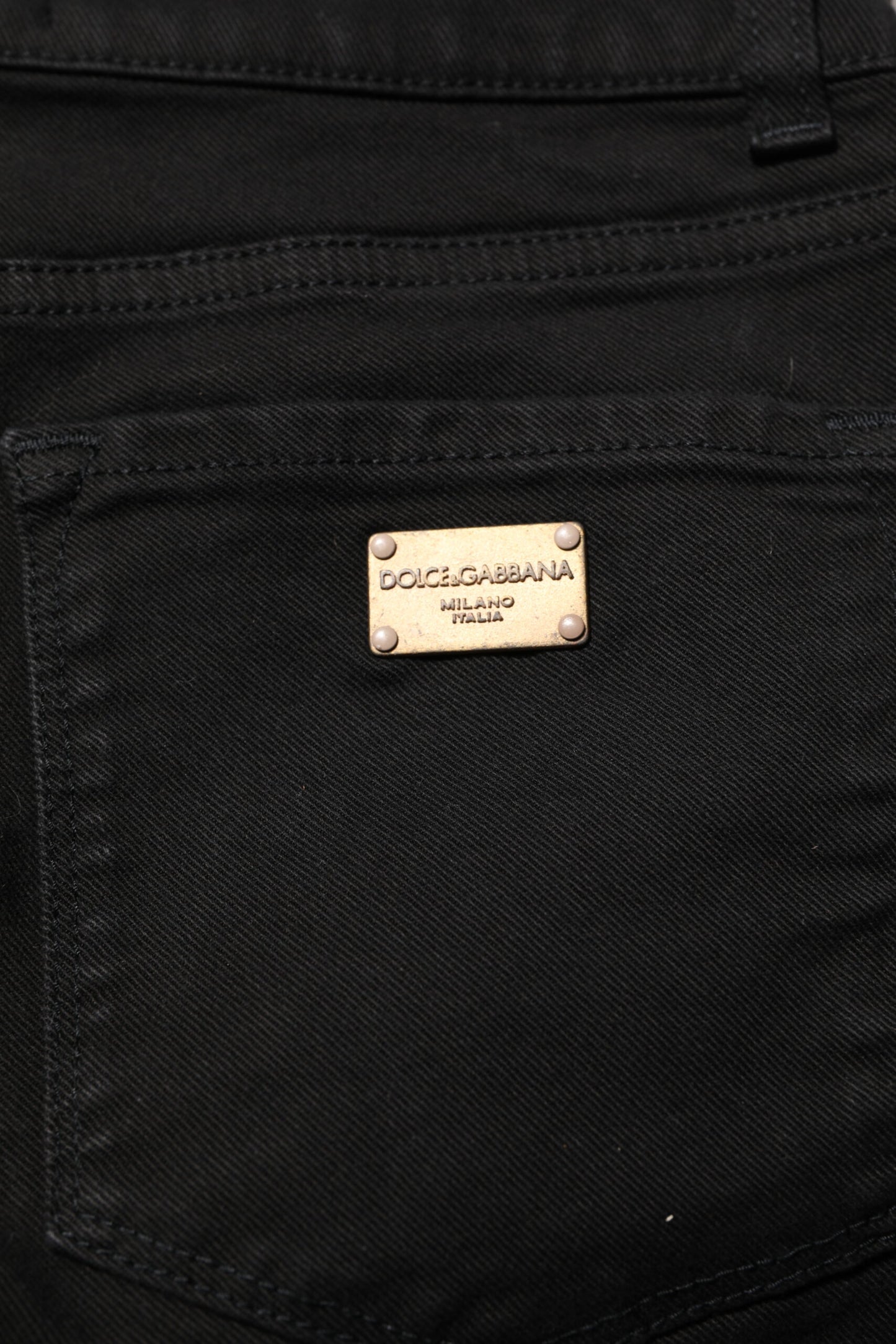 Jeans in denim a vita media in cotone skinny nero Dolce & Gabbana