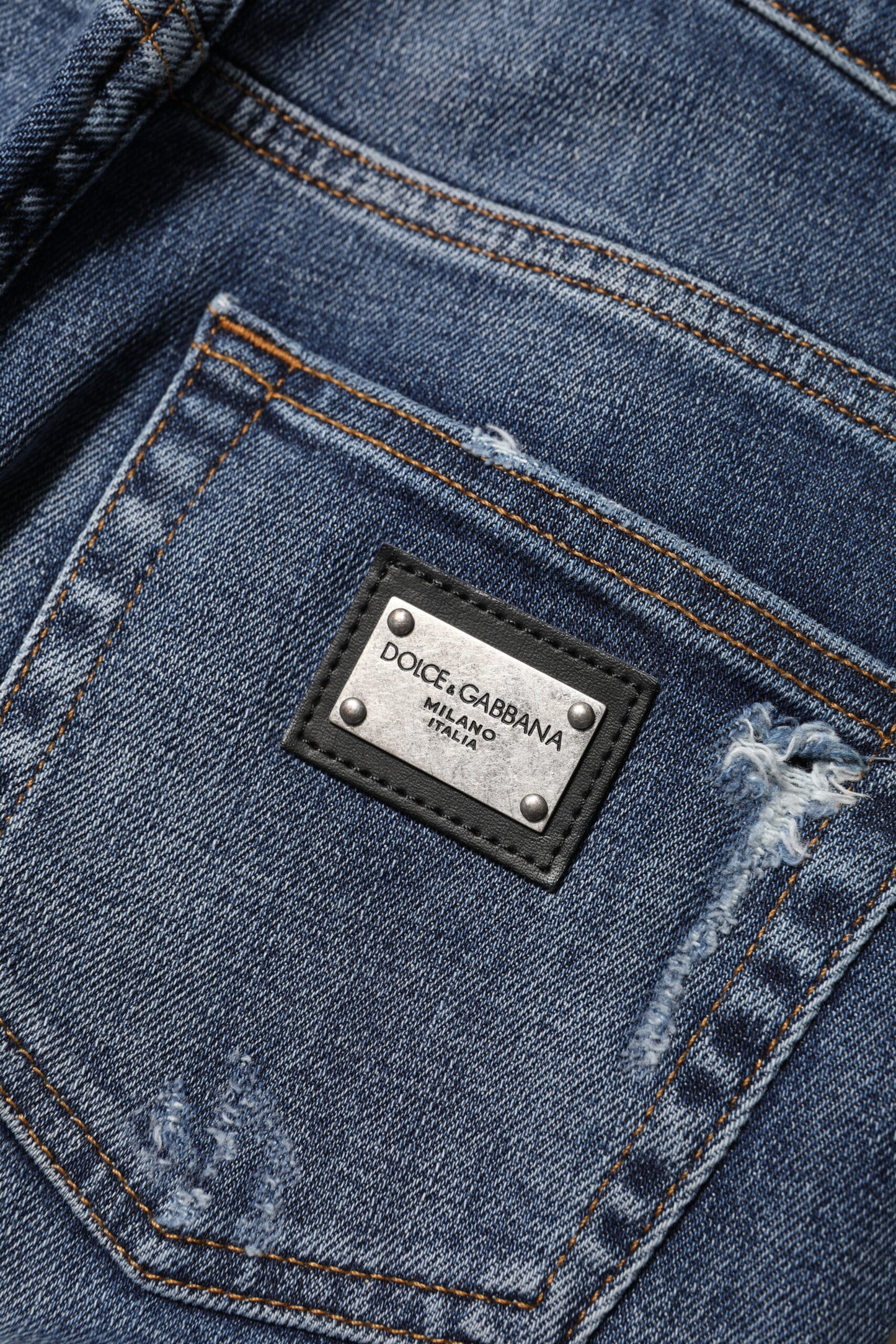 Jeans a vita alta in denim di cotone lavato blu Dolce & Gabbana