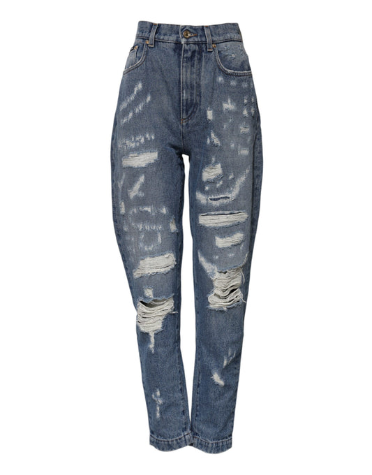 Jeans in denim a vita alta in cotone blu Dolce & Gabbana