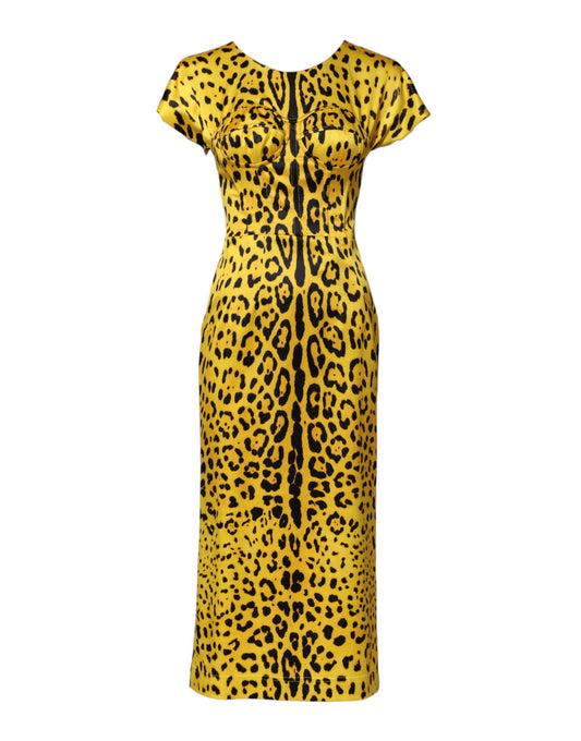 Abito midi a tubino in poliestere giallo leopardato Dolce & Gabbana
