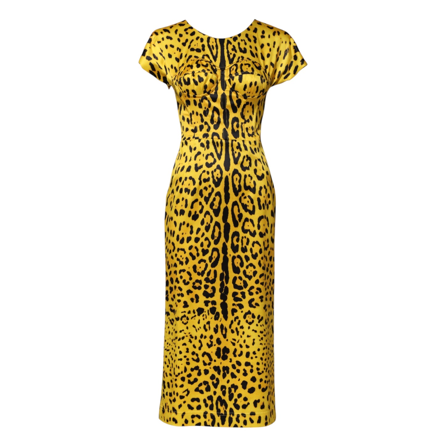 Abito midi a tubino in poliestere giallo leopardato Dolce & Gabbana