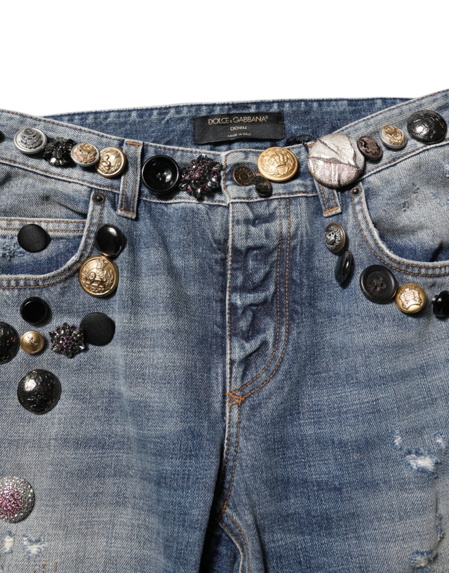 Jeans skinny strappati con decorazioni blu Dolce & Gabbana