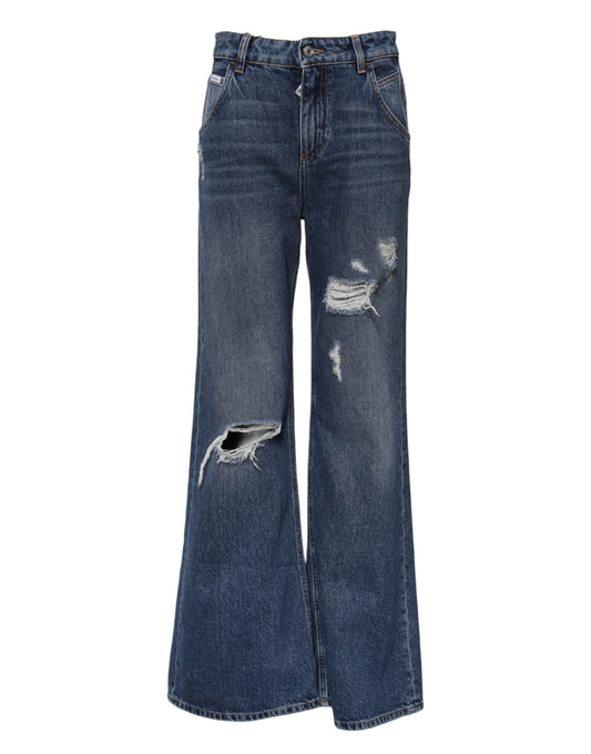 Jeans a gamba larga in cotone blu Dolce & Gabbana