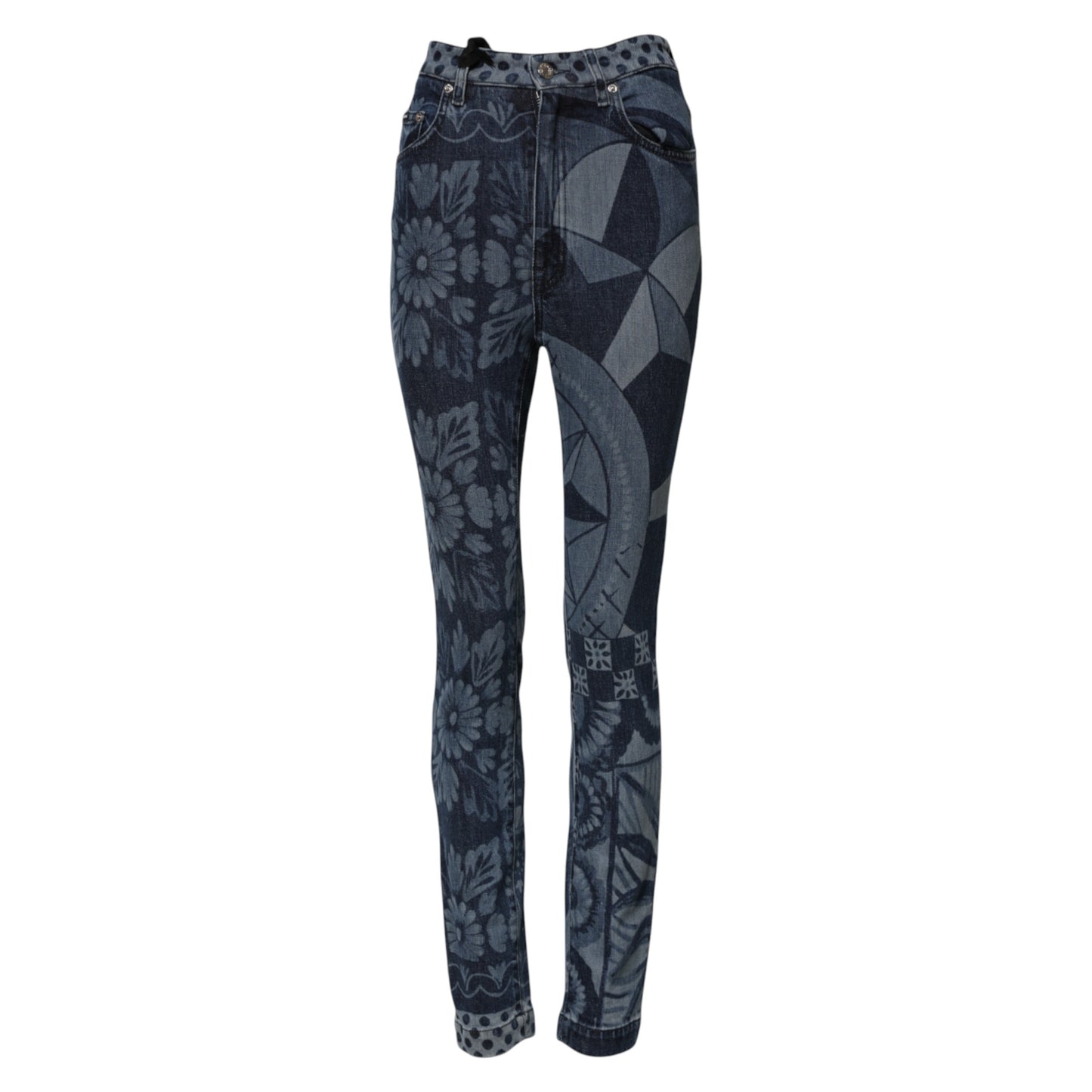 Jeans skinny in cotone con stampa grafica blu Dolce & Gabbana