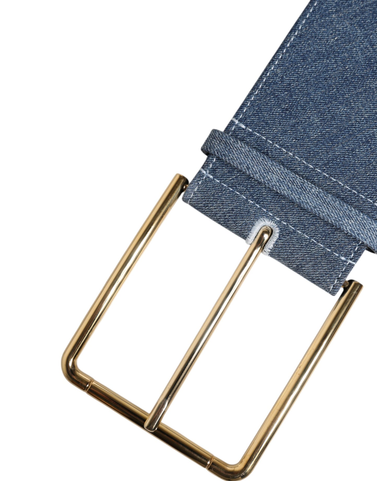 Cintura Dolce & Gabbana in denim blu bicolore con fibbia in metallo dorato