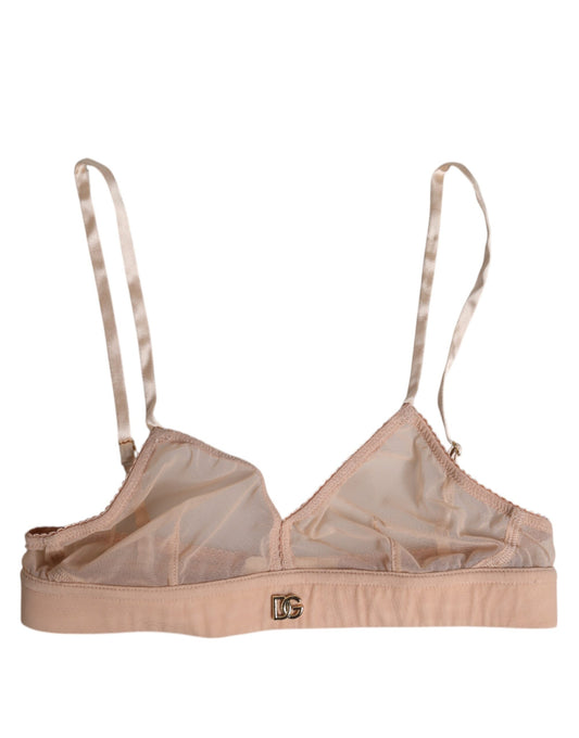 Reggiseno intimo senza ferretto Dolce & Gabbana in nylon rosa cipria con logo DG