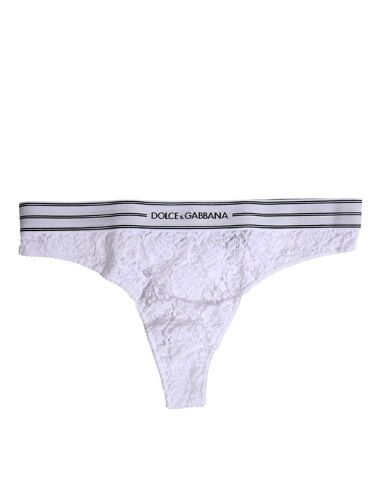 Dolce & Gabbana Slip intimo in nylon bianco con pizzo floreale