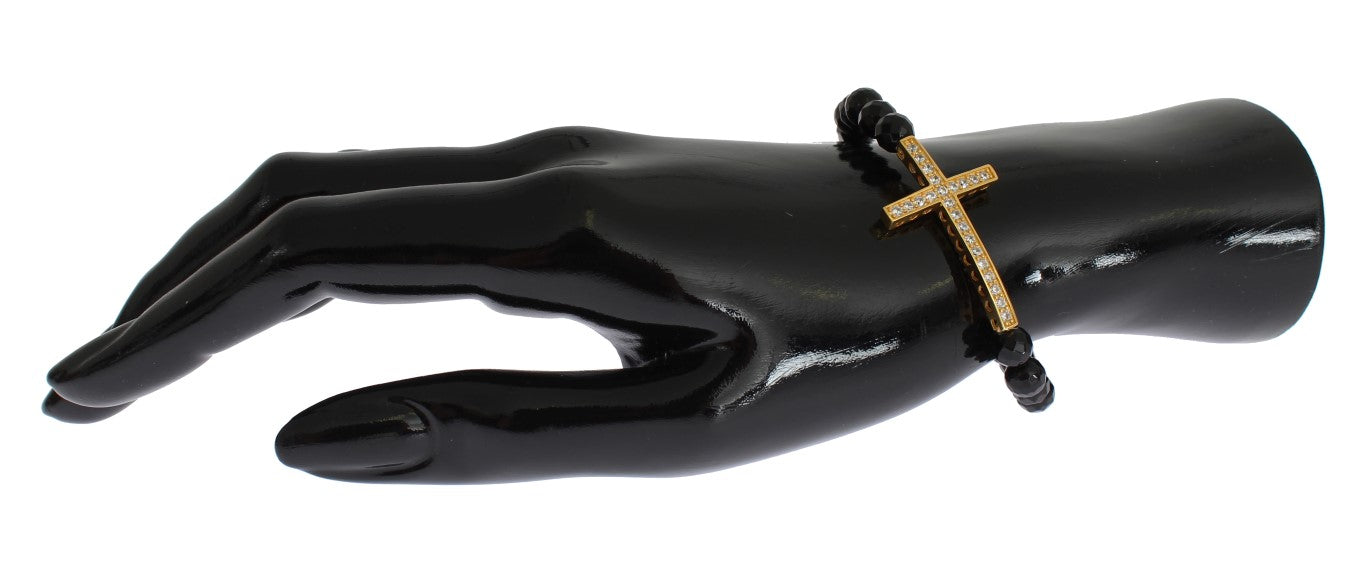 Bracciale in argento 925 con croce in pietra di agata Nialaya e zirconi cubici dorati
