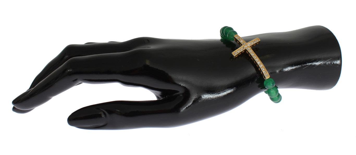 Bracciale in argento 925 con croce in zirconia cubica e pietra di giada Nialaya