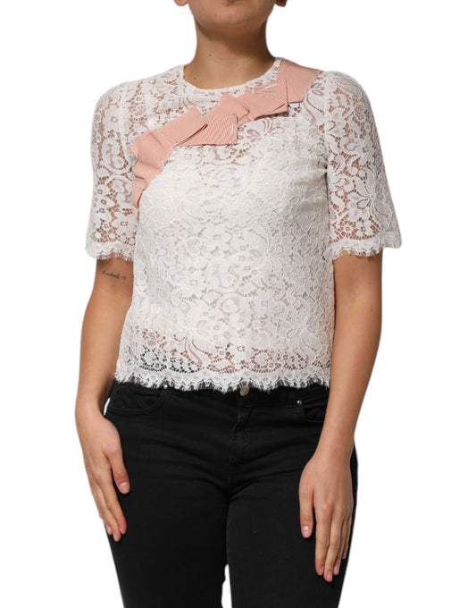 Dolce & Gabbana Top camicetta a maniche corte in pizzo floreale bianco
