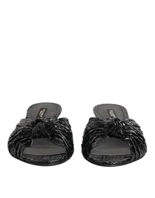 Sandali con tacco in pelle nera Dolce & Gabbana
