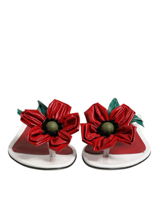 Sandali in pelle con fiori KEIRA rossi e bianchi Dolce & Gabbana
