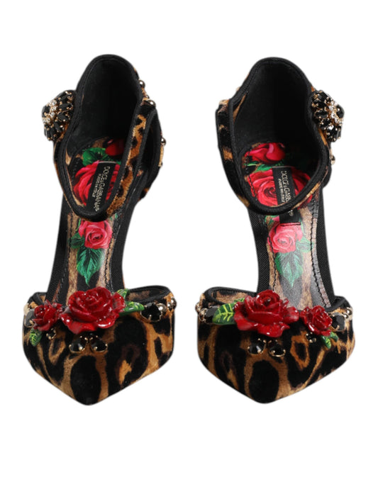 Scarpe con tacco Dolce & Gabbana con cristalli e rose leopardate marroni