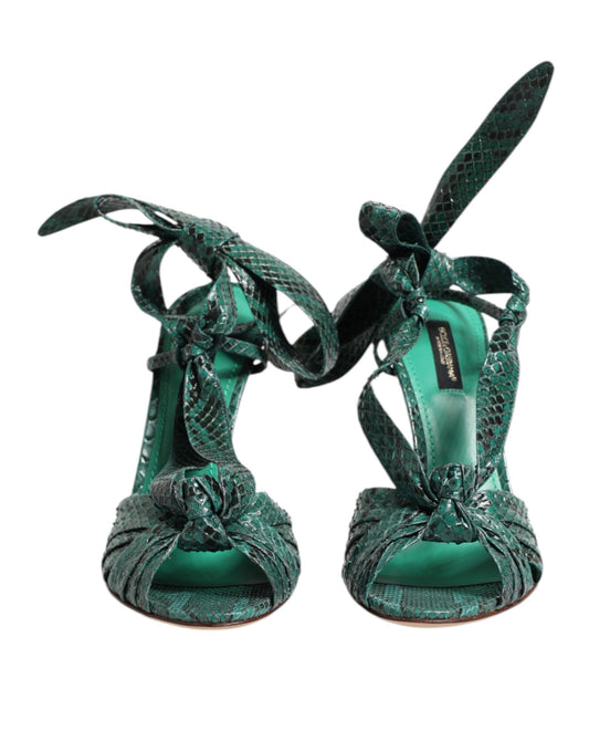 Sandali con tacco in pelle di pitone verde Dolce & Gabbana