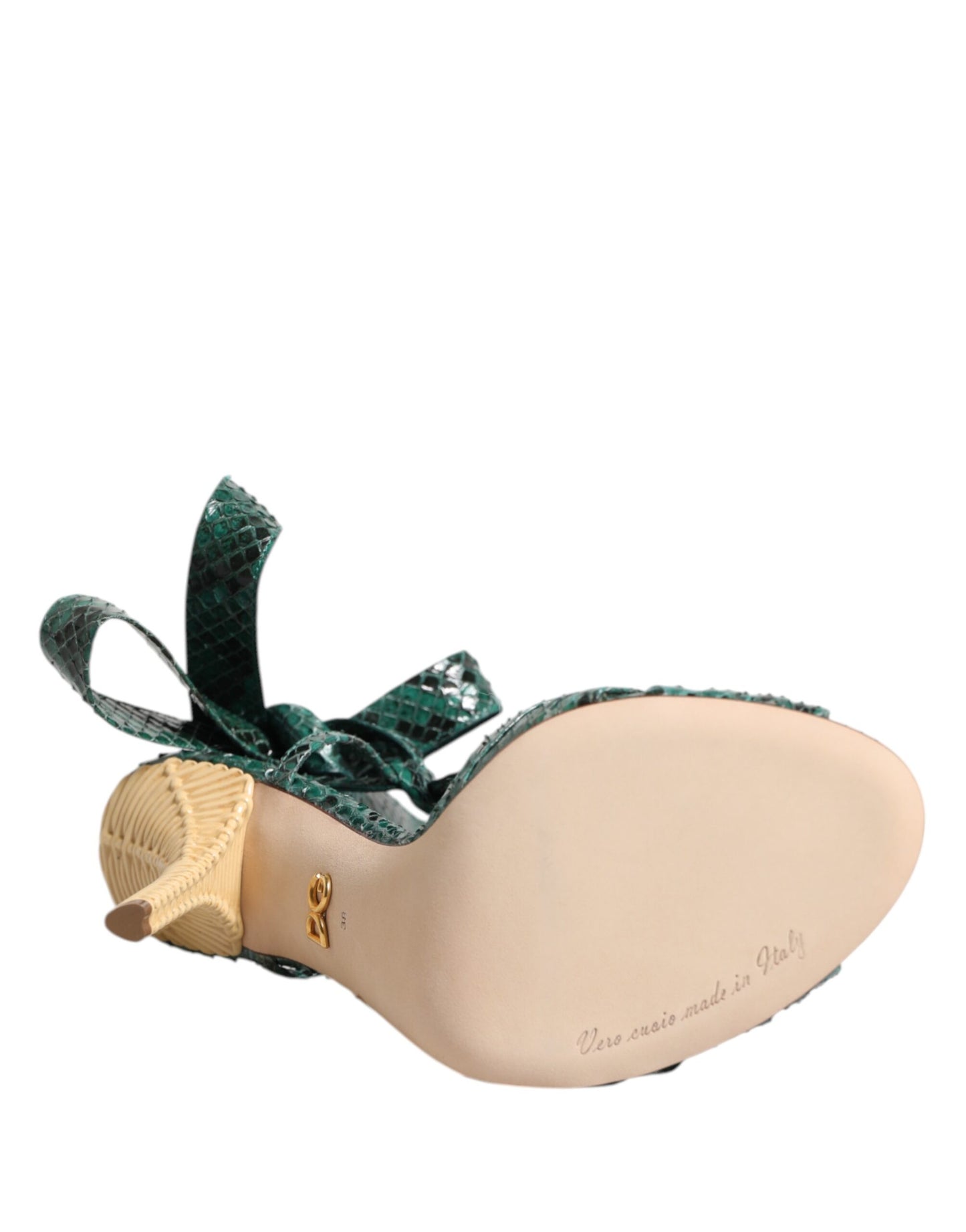 Sandali con tacco in pelle di pitone verde Dolce & Gabbana
