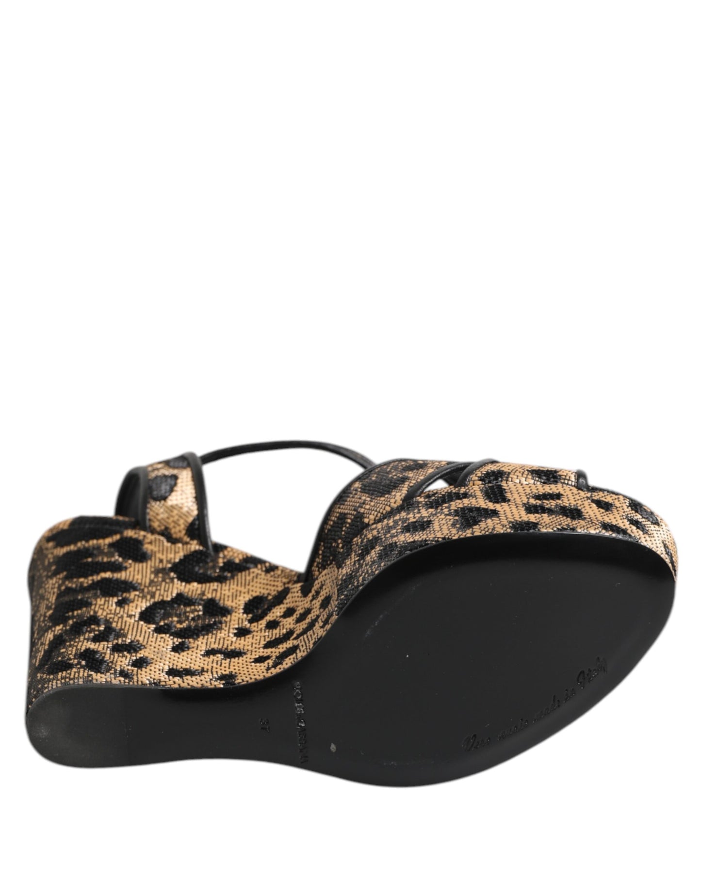 Sandali con cinturino alla caviglia e zeppa leopardata marrone Dolce & Gabbana