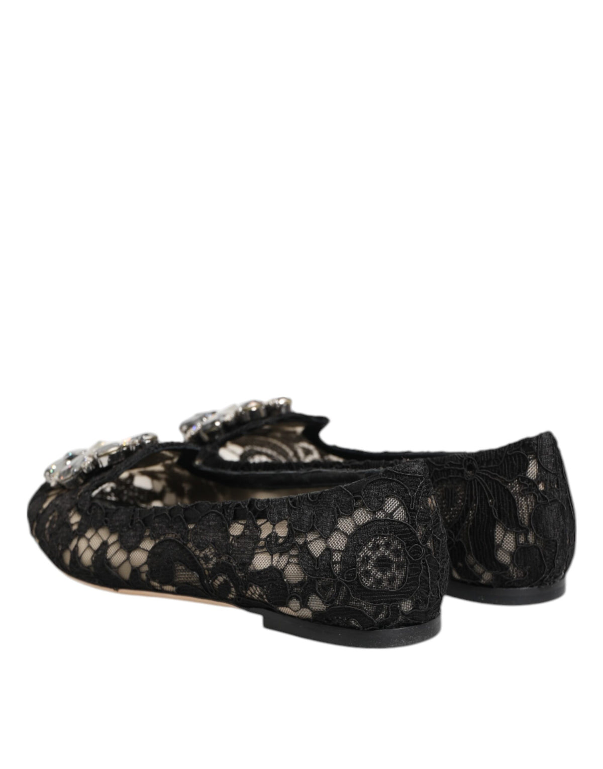 Dolce & Gabbana Scarpe basse nere con pizzo Taormina e cristalli