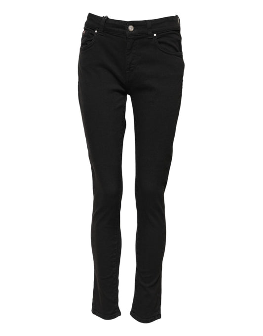 Jeans skinny a vita media in cotone nero Dolce & Gabbana