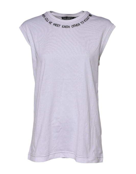 T-shirt stampata senza maniche in cotone bianco Dolce & Gabbana