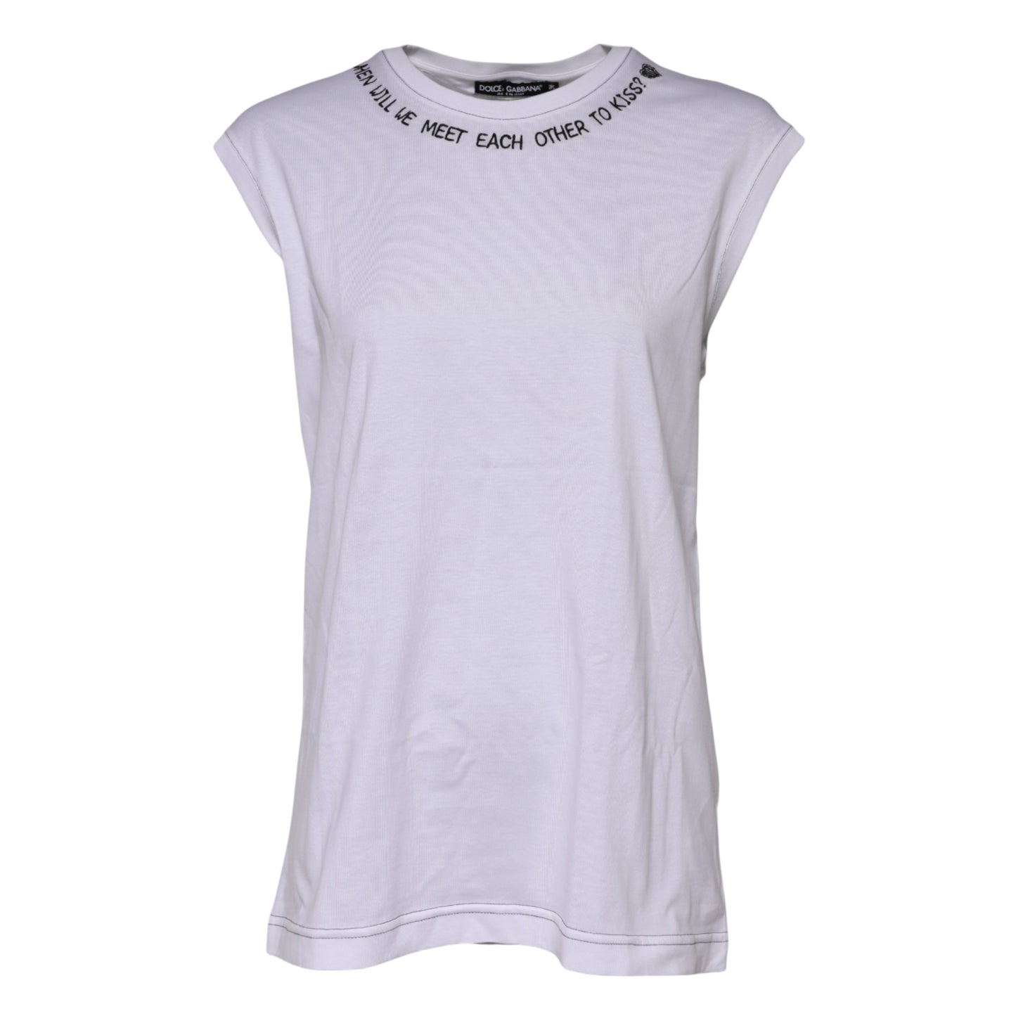 T-shirt stampata senza maniche in cotone bianco Dolce & Gabbana