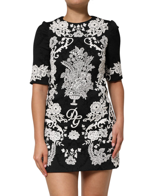 Abito a trapezio con maniche corte e pizzo nero Dolce & Gabbana