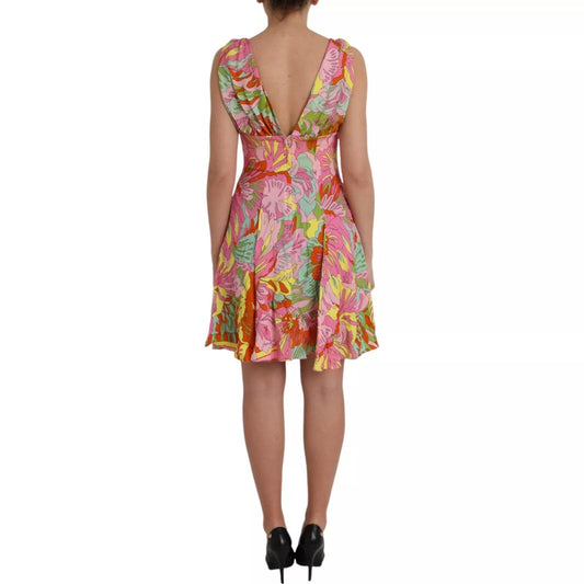 Mini abito svasato in seta multicolore floreale Dolce & Gabbana