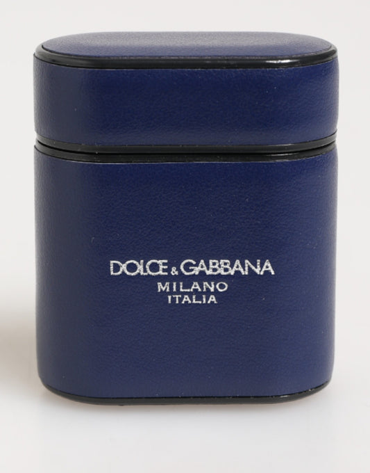 Custodia a libro per Airpods da uomo Dolce & Gabbana in pelle blu con logo stampato