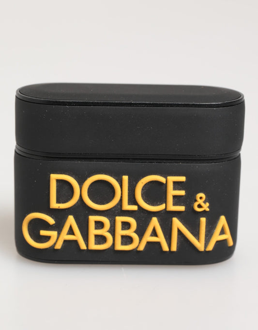 Custodia per Airpods Dolce & Gabbana con logo in gomma nero e giallo in rilievo