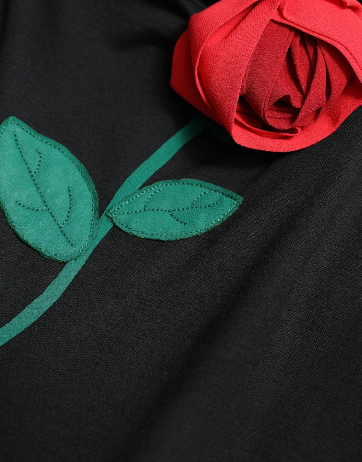 Abito senza maniche in lana nera con applicazione di rose Dolce & Gabbana