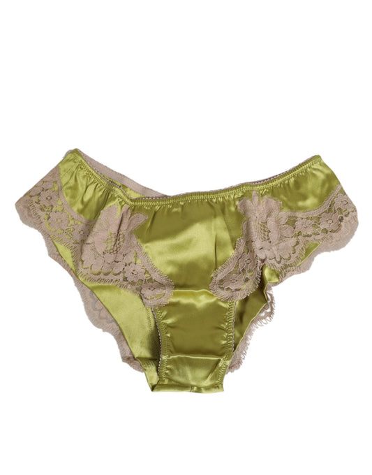 Dolce & Gabbana Green Silk Satin Lace Edge New Slip Underwear
